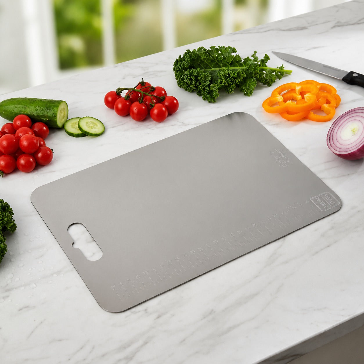 Large Stainless Steel Cutting Board – 31x20.5cm with Scale