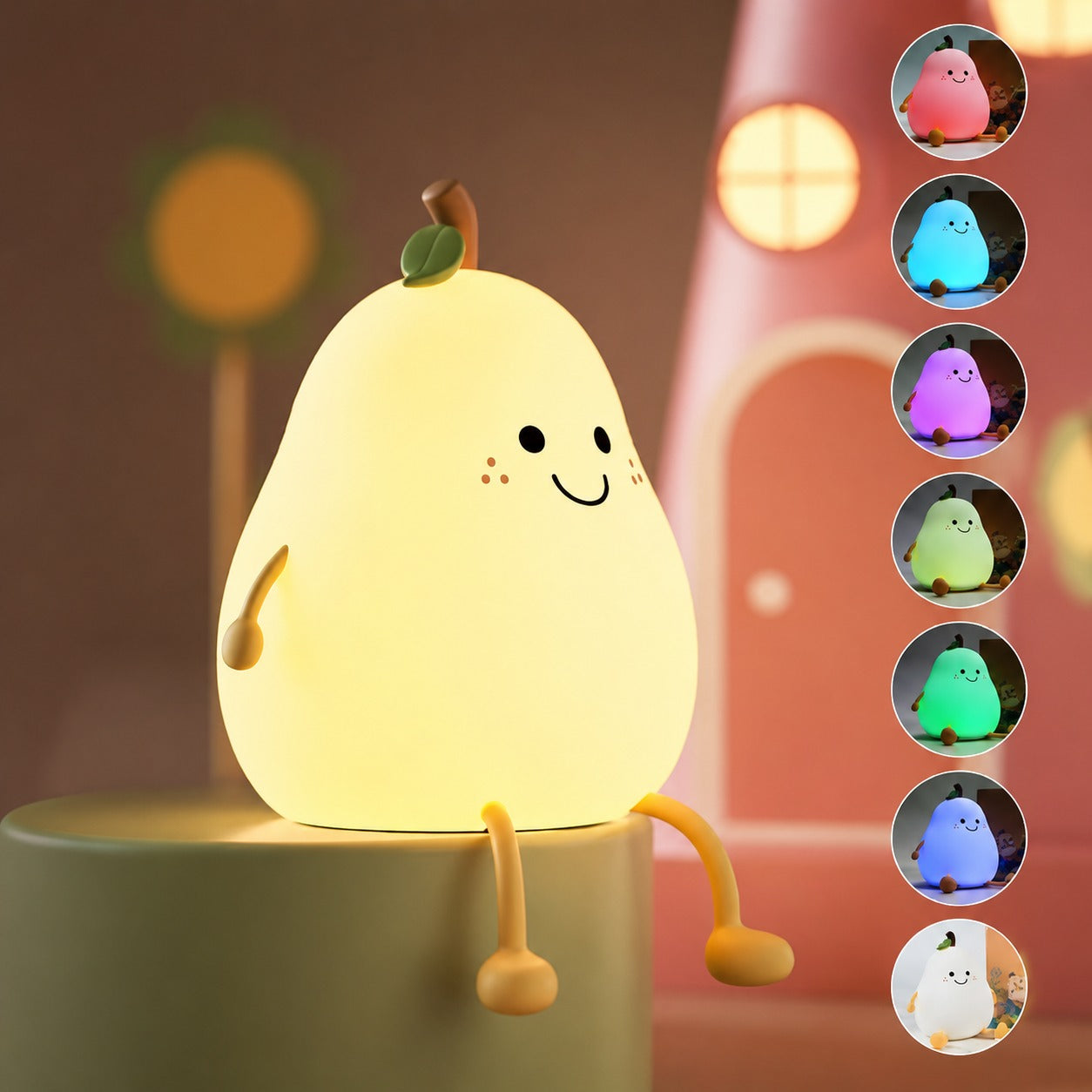 Pear Silicone Night Lamp – Multi-Color LED & Touch Control