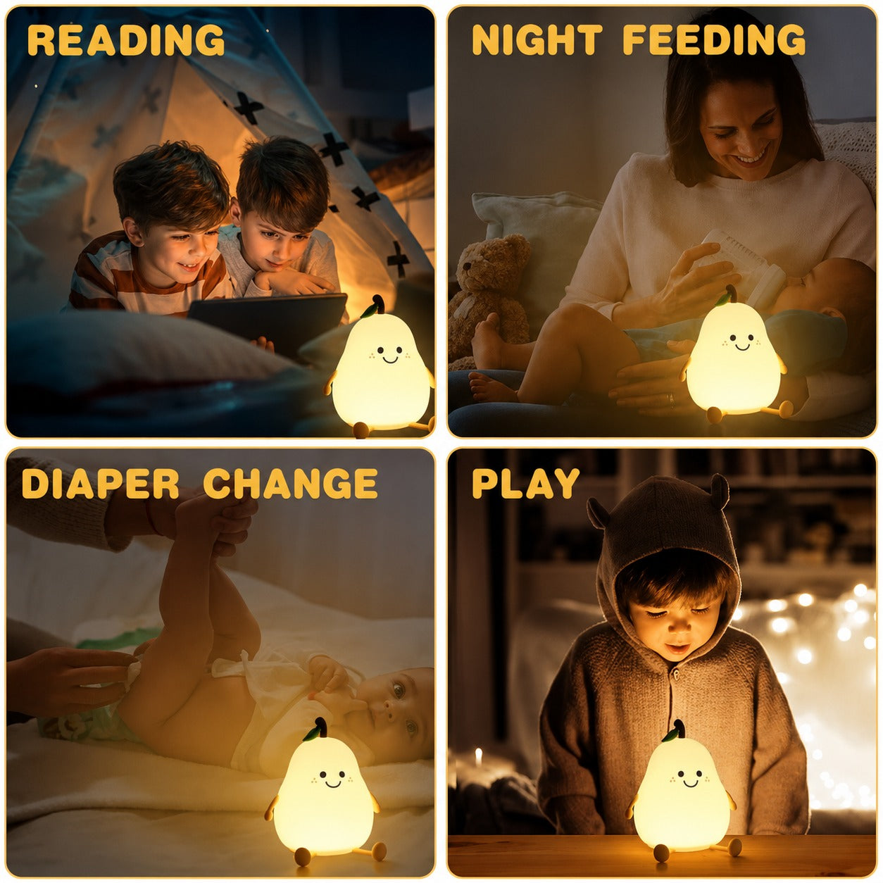 Pear Silicone Night Lamp – Multi-Color LED & Touch Control