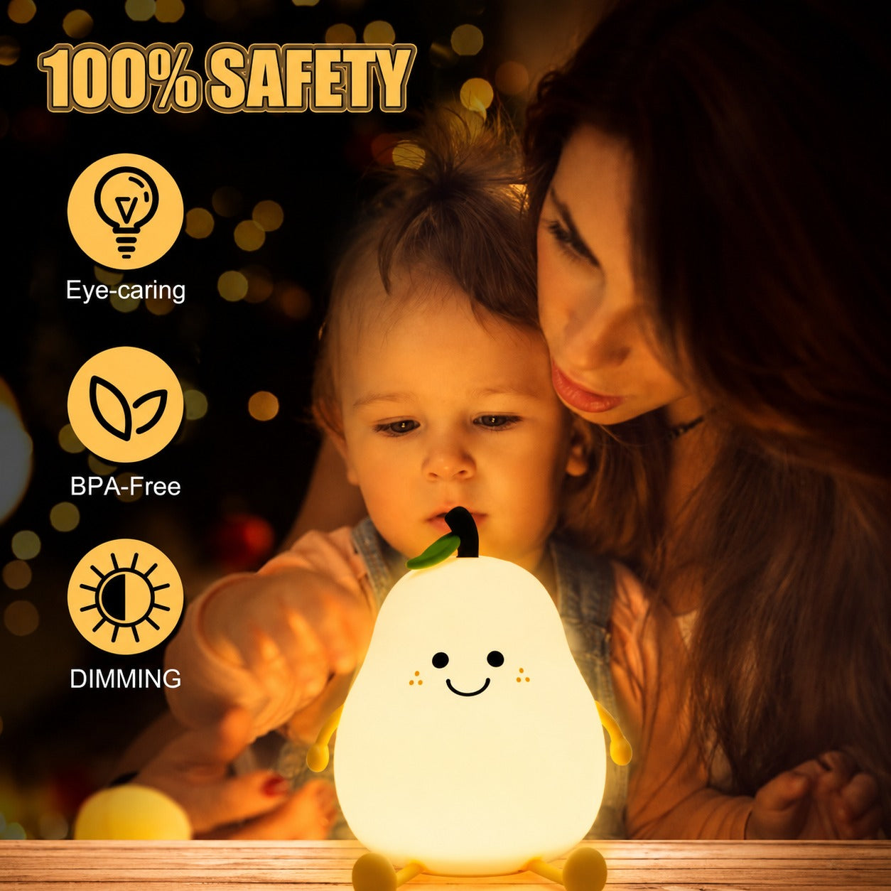 Pear Silicone Night Lamp – Multi-Color LED & Touch Control