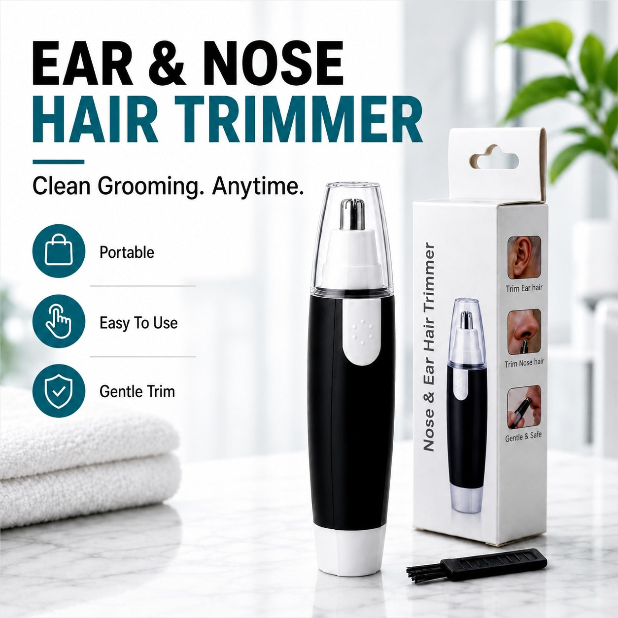 Eyebrow & Nose Hair Trimmer – Painless, Battery-Operated